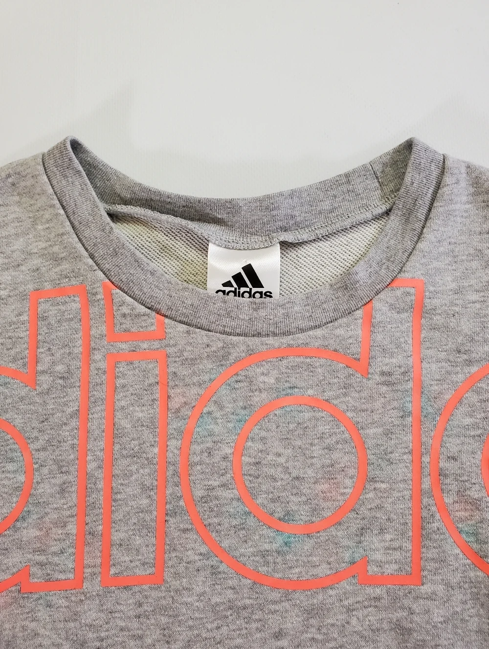 Adidas Girls Big Logo Short Sleeve Sweatshirt Top Gray Pink Orange Size L 14